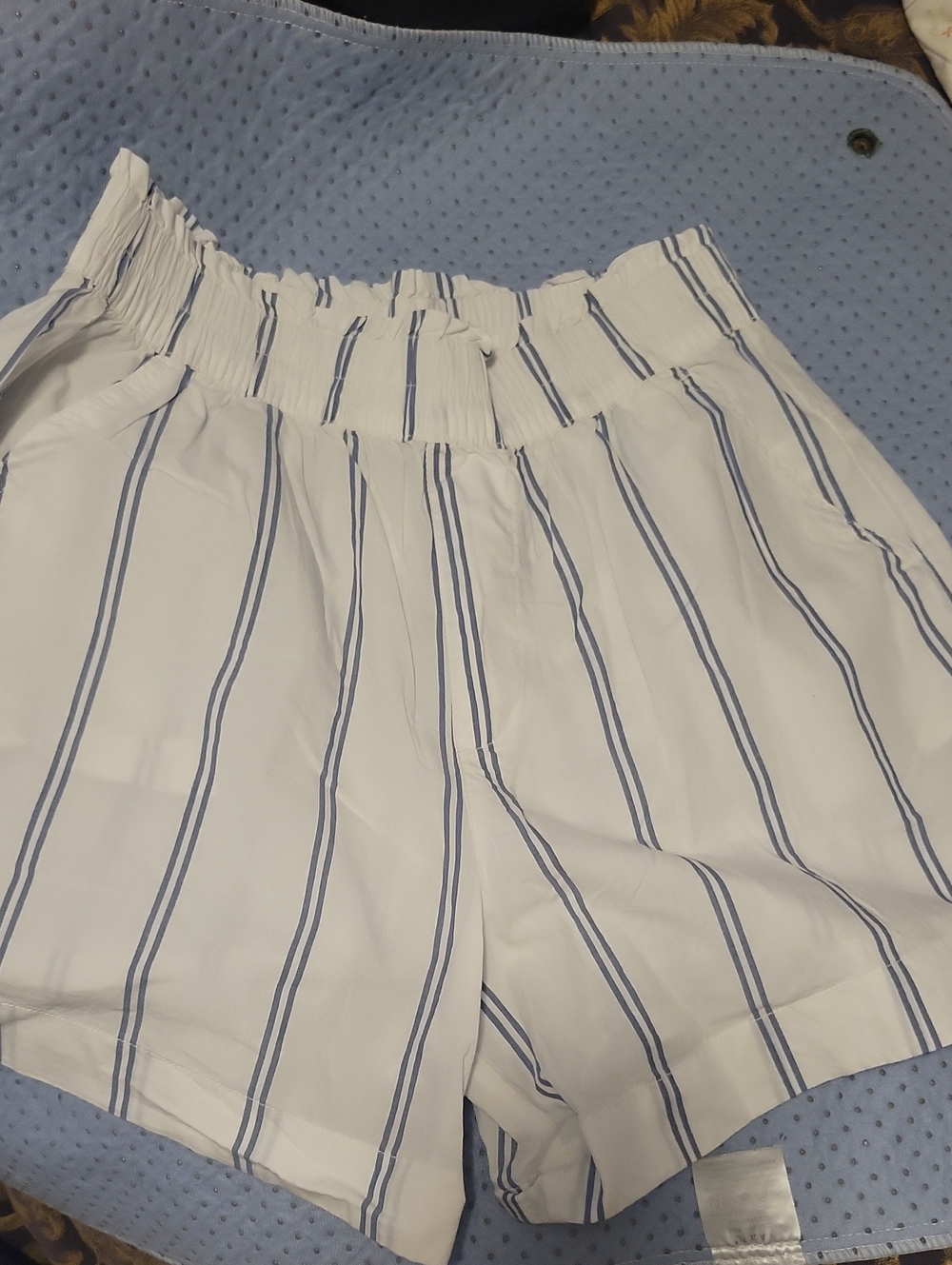 aerie White Shorts with Blue Vertical Stripes